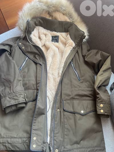 Zara olive green fur coat