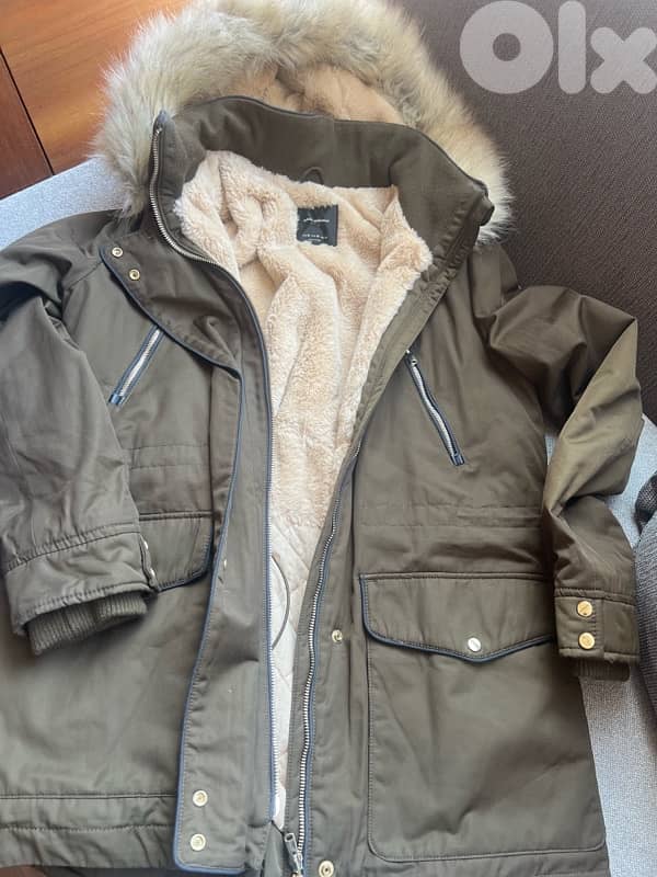 Zara olive green fur coat 0