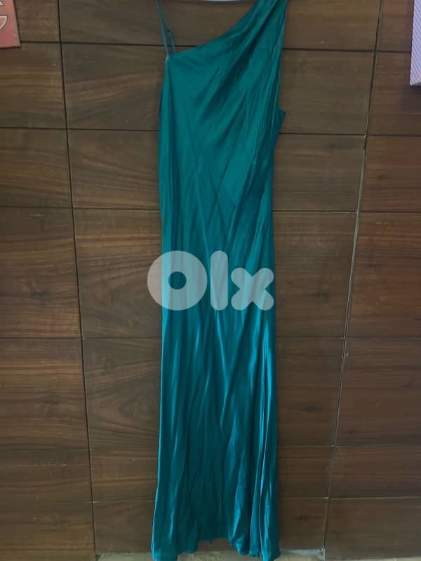 Zara green evening long satin dress 0