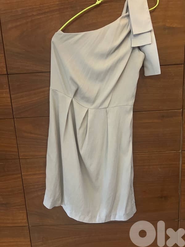 one shoulder light grey crepe dress 0