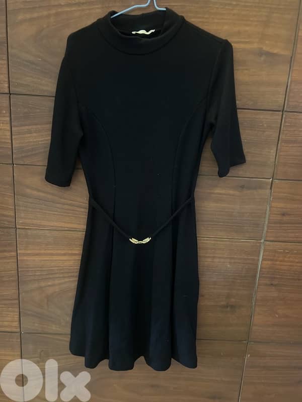 Zara black woolen dress with belt 0