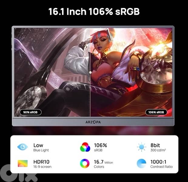 16.1" 144Hz Portable Gaming Monitor for Laptop, Switch, PS, PC, Mac 1