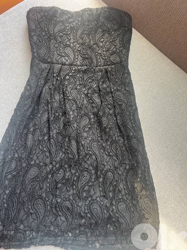 strapless black laced dress 0