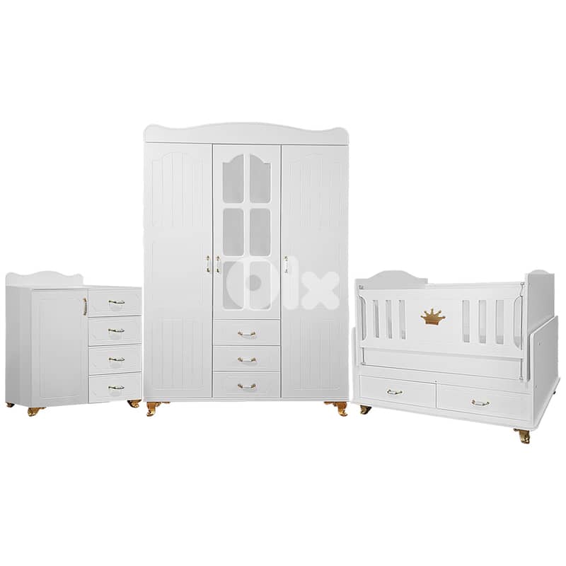 Wooden Baby Bed With Closet Treasury And Dresser - سرير أطفال خشبي 0