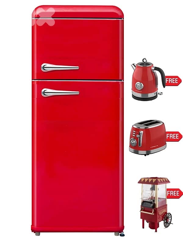 Campomatic Vintage Retro Design Refrigerator Red/Black + Free Gifts 0