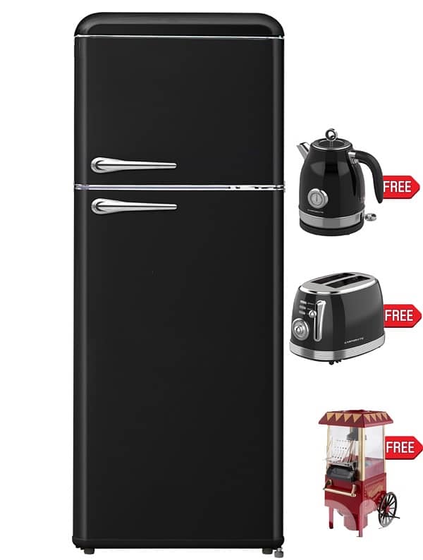 Campomatic Vintage Retro Design Refrigerator Red/Black + Free Gifts 1