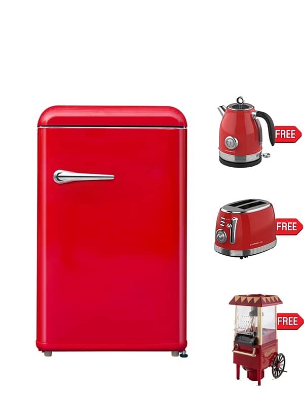 Campomatic Vintage Retro Design Refrigerator Red/Black + Free Gifts 2