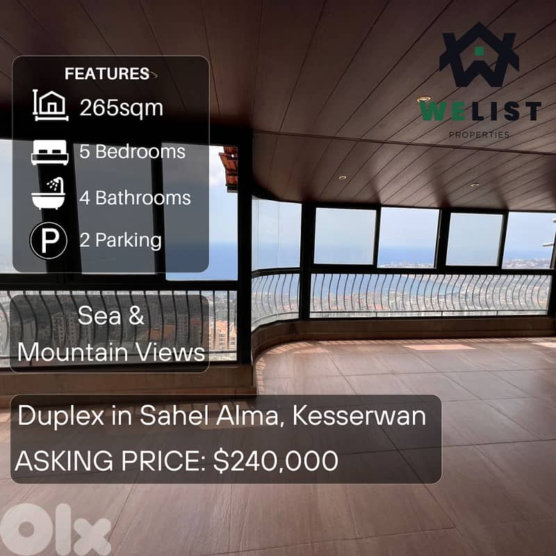 Apartment Duplex for sale in Sahel Alma دوبليكس للبيع في ساحل علما 0