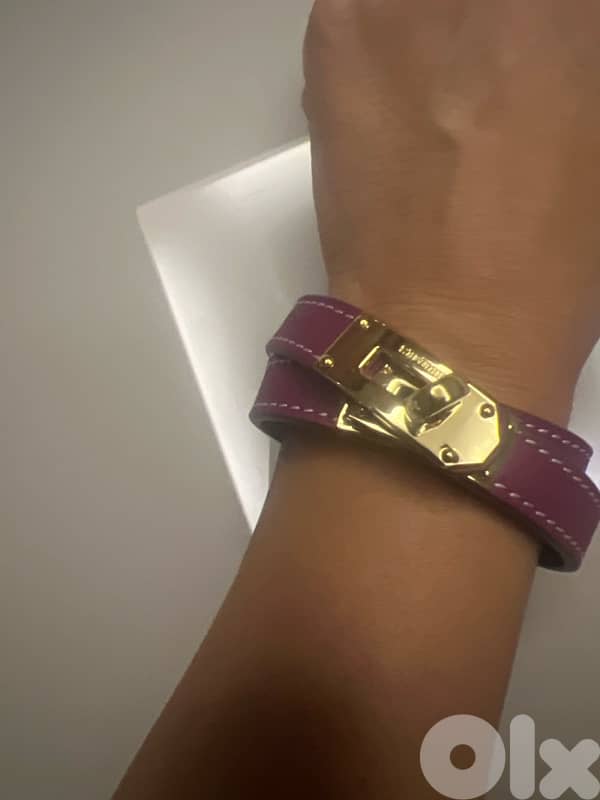 Hermes double leather dark fushia bracelet 0