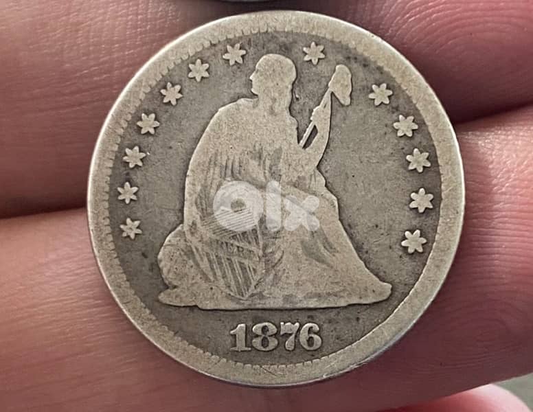 عملة فضة ربع دولار أمريكي سنة ١٨٧٦ seated liberty 0