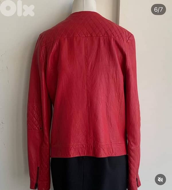 American Retro red genuine leather quilted zipper jacket 1