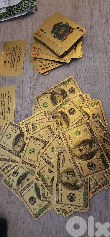 24k Gold Foil $100 Dollar Bill Themed Playing Cards × 2 sets 0