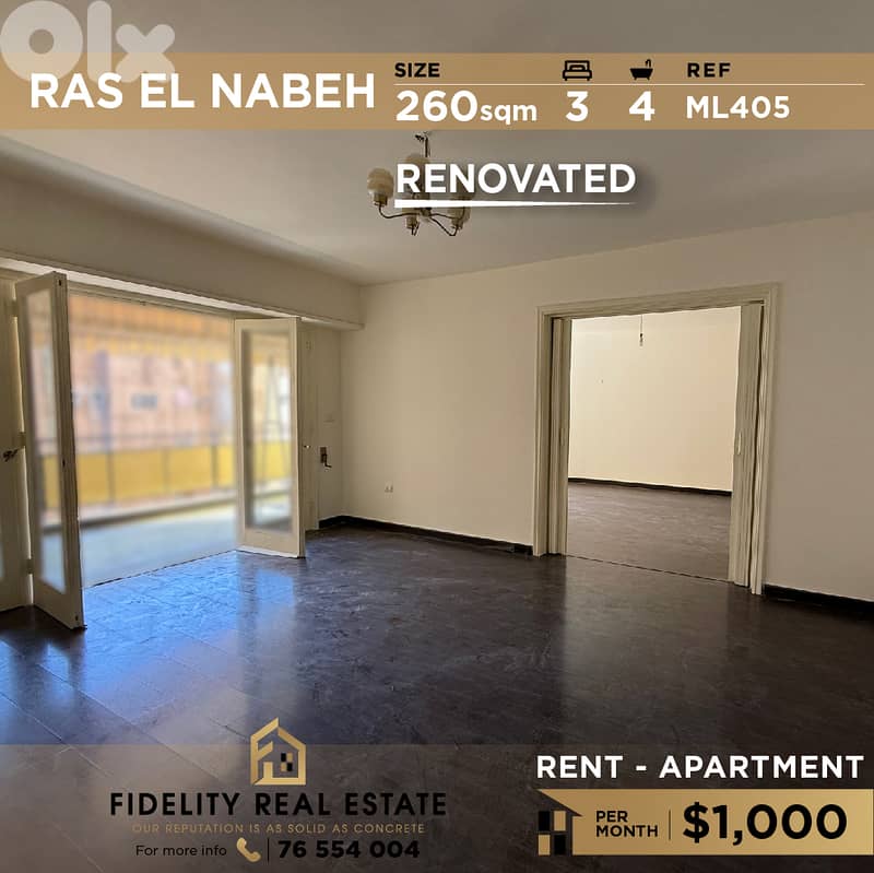 Apartment for rent in Ras El Nabeh ML405 شقة للإيجار في رأس النبع 0