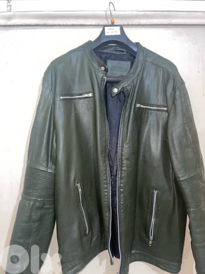 Jack jones dark olive leather jacket size xxl