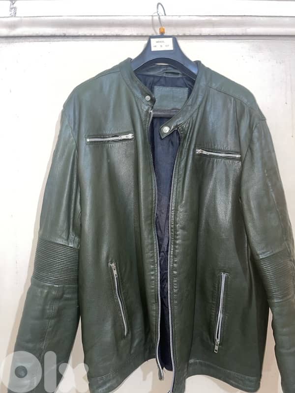Jack jones dark olive leather jacket size xxl 0