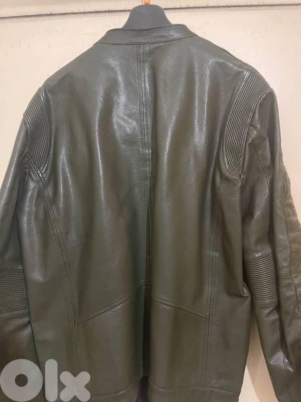Jack jones dark olive leather jacket size xxl 1