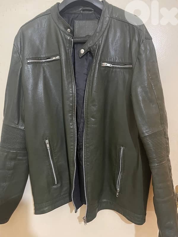 Jack jones dark olive leather jacket size xxl 3