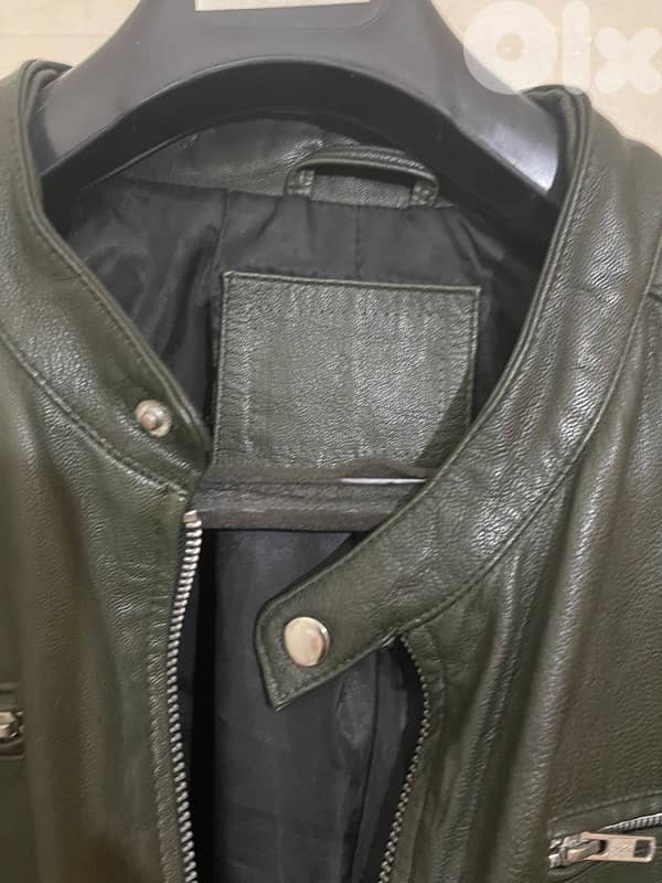 Jack jones dark olive leather jacket size xxl 4