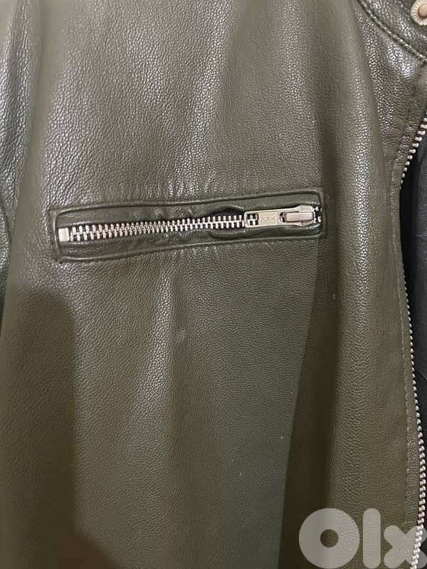 Jack jones dark olive leather jacket size xxl 5