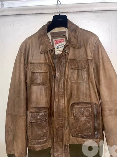 JACK JONES brown leather jacket size xxl