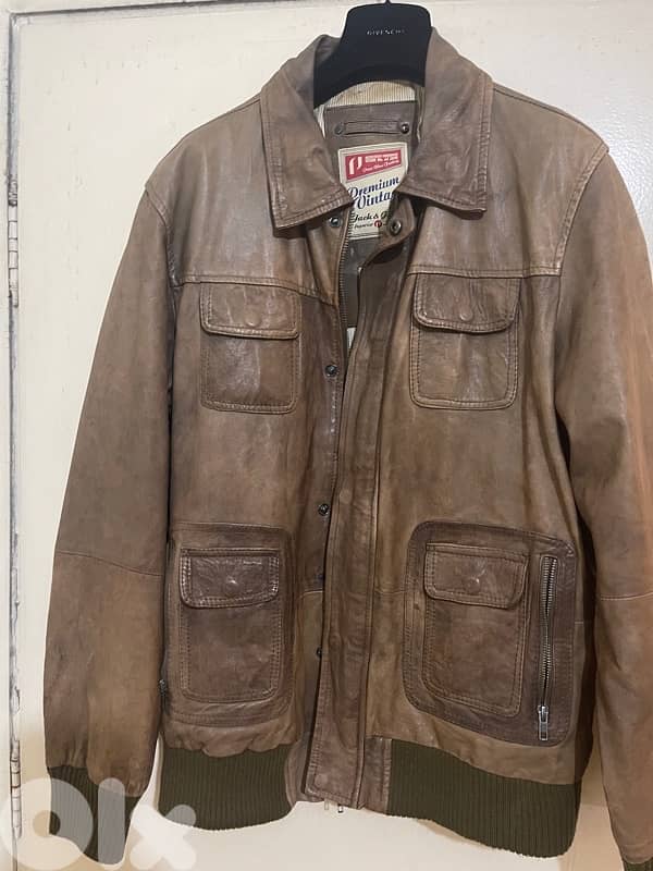 JACK JONES brown leather jacket size xxl 2