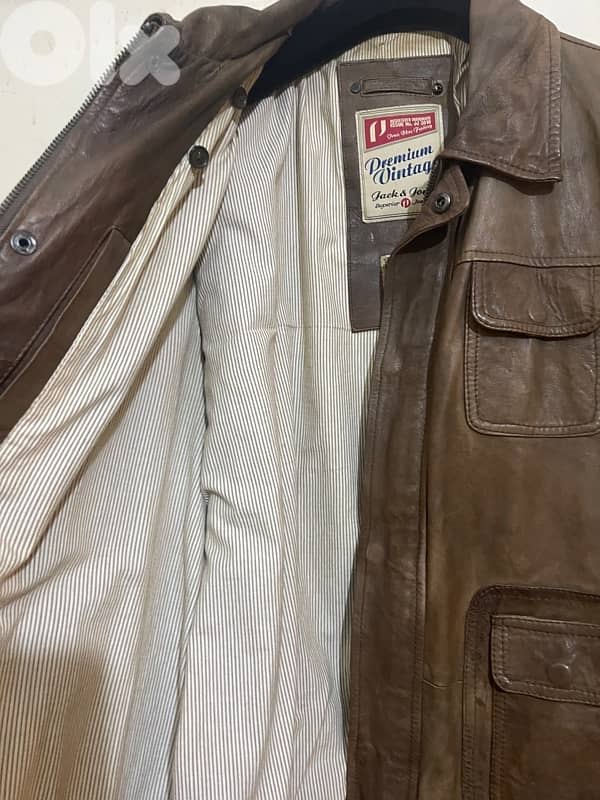 JACK JONES brown leather jacket size xxl 4