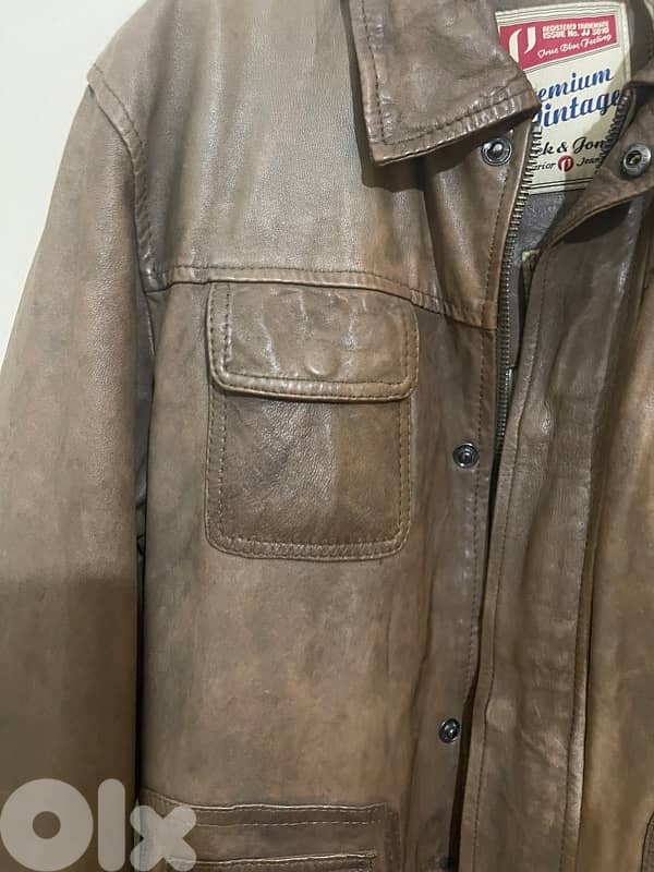 JACK JONES brown leather jacket size xxl 7