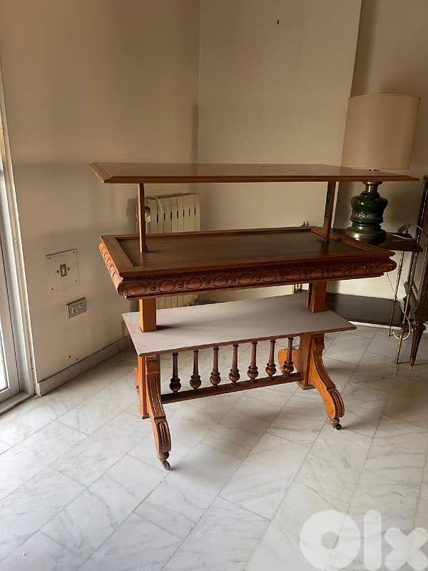 طاولة انكليزي قديم خشب زان ثلاث طبقات 3