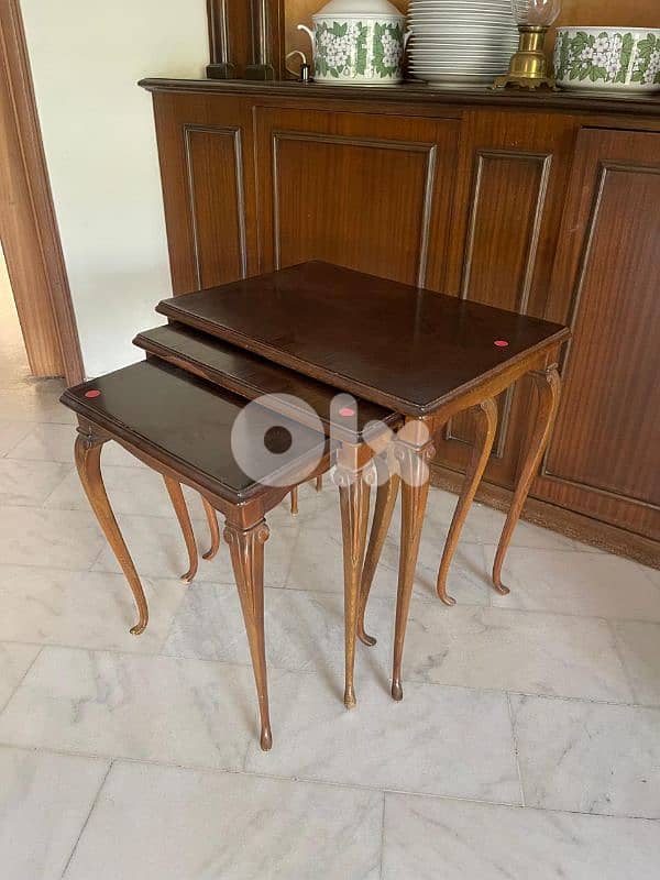 طقم طاولات انكليزي قديم خشب زان 0