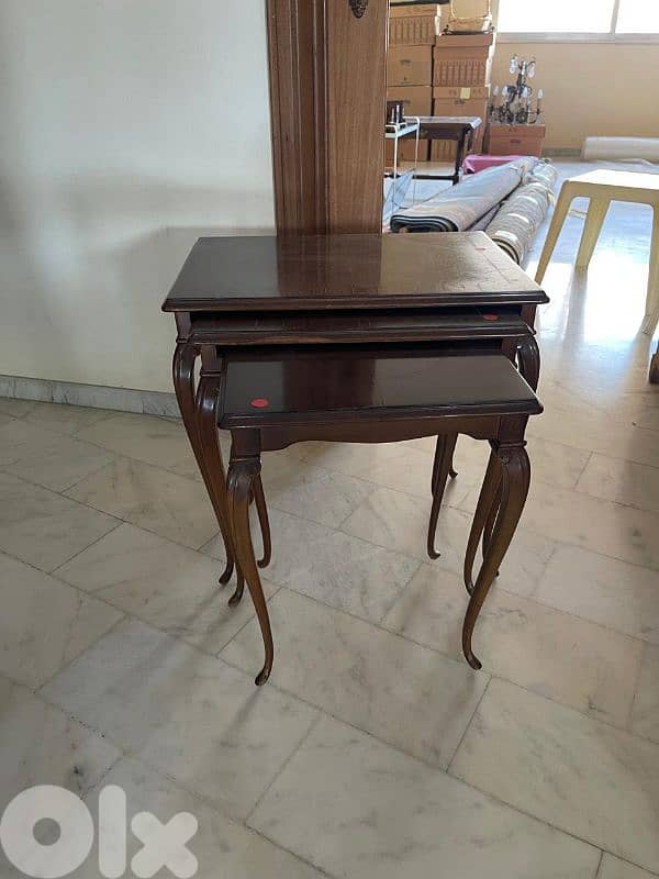 طقم طاولات انكليزي قديم خشب زان 2