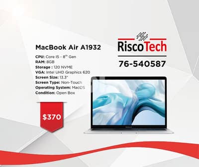 LAPTOP APPLE MACBOOK AIR A1932 - Core I5 - RAM 8GB - 120GB SSD- لابتوب