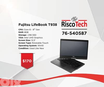 LAPTOP FUJITSU LIFEBOOK T938 - Core I5 - Ram 8GB - 256GB SSD -لابتوب