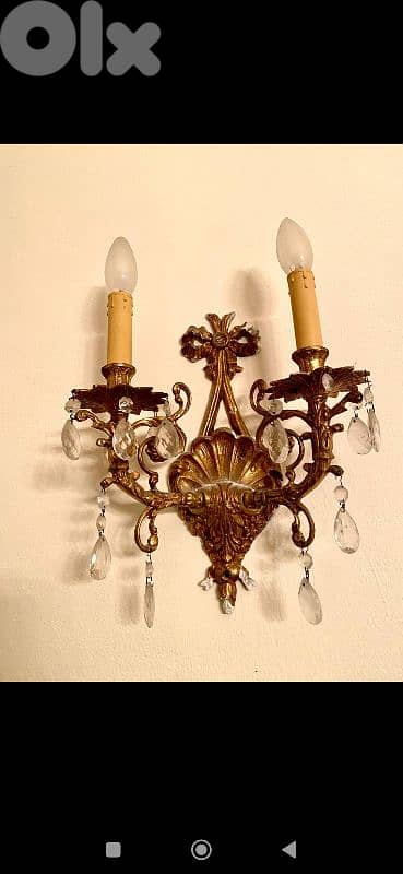 شمعدان حيط نحاس أصلي وكريستال