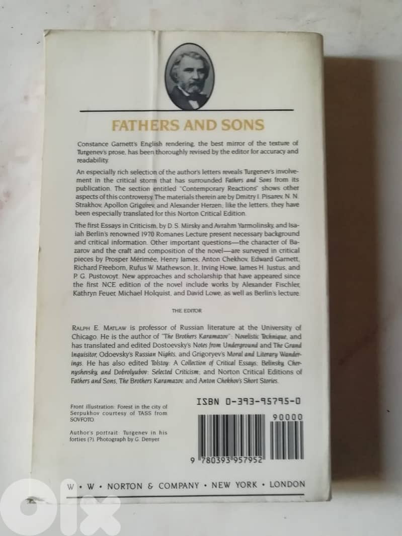 "Fathers and Sons"  1862 novel by Ivan Turgenev softcover 2e Matlaw 2