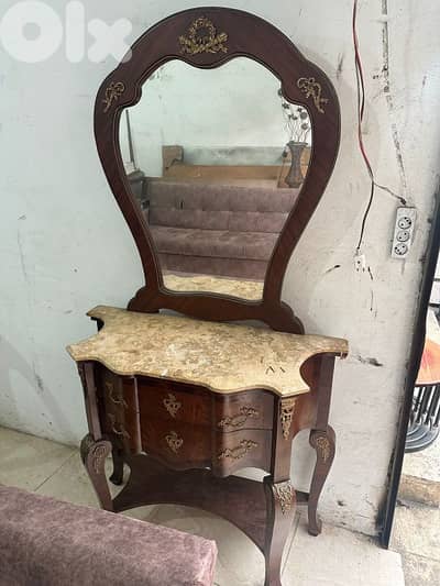 قنصول وج رخام مع مرايا مصري خشب زان انتيك مرصع نحاس