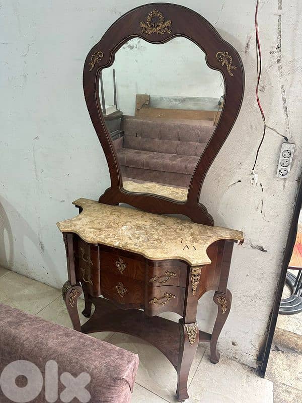 قنصول وج رخام مع مرايا مصري خشب زان انتيك مرصع نحاس 1