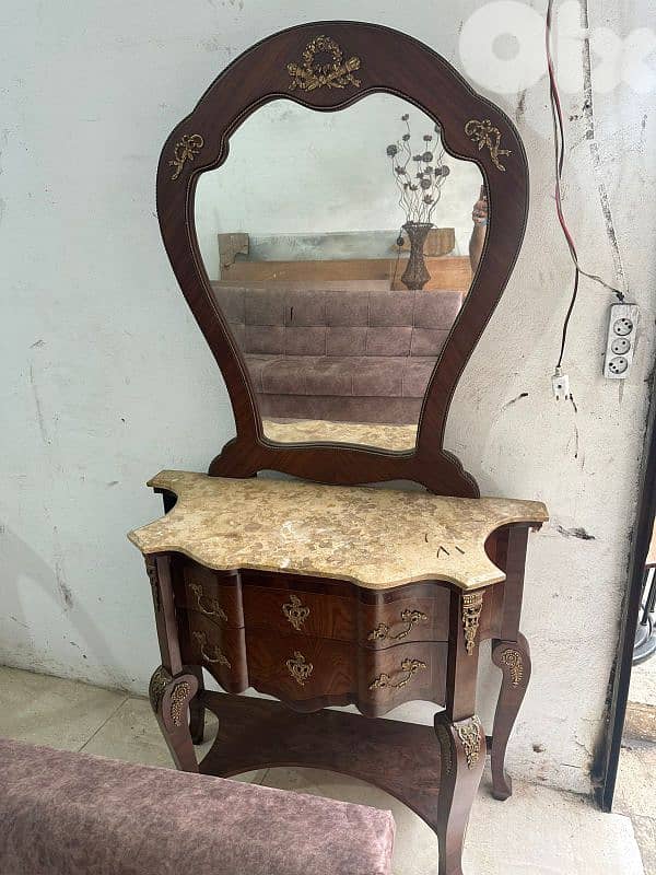 قنصول وج رخام مع مرايا مصري خشب زان انتيك مرصع نحاس 3