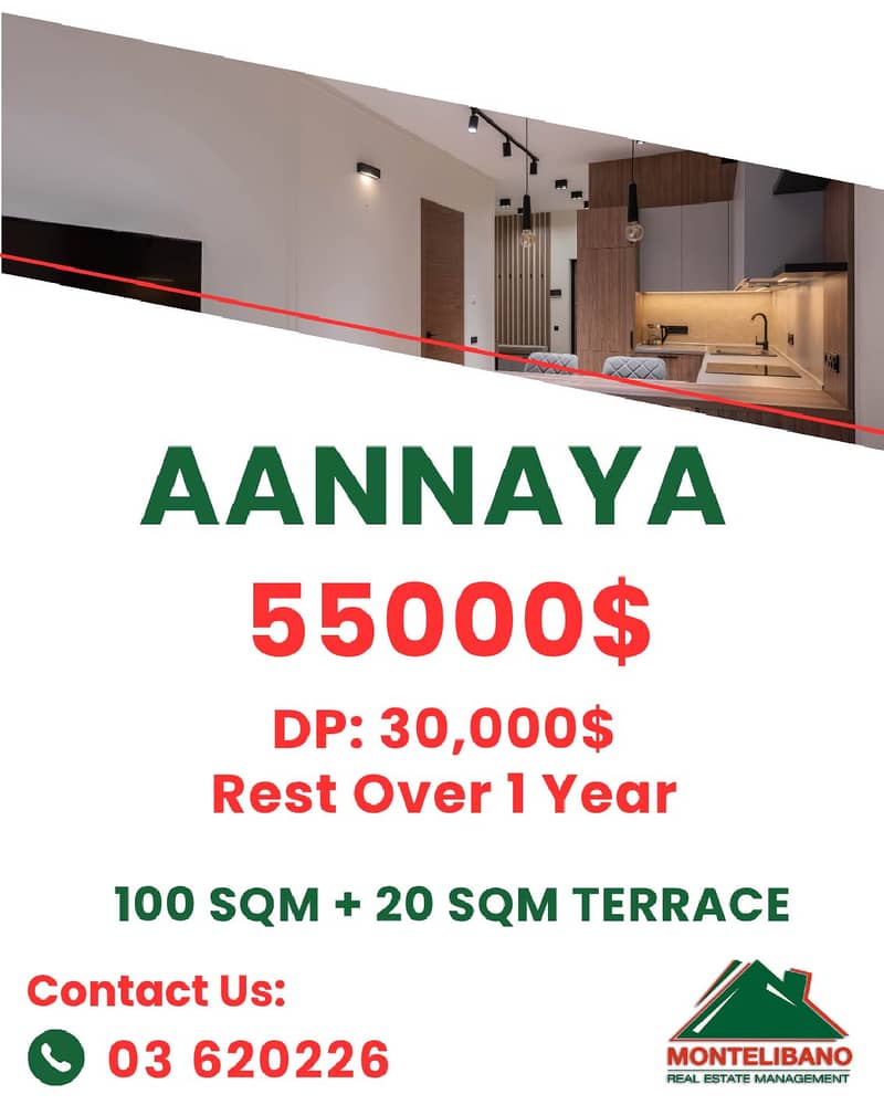 100 sqm Apartment For Sale in Aannaya+20sqm Terrace & Installment Plan 0