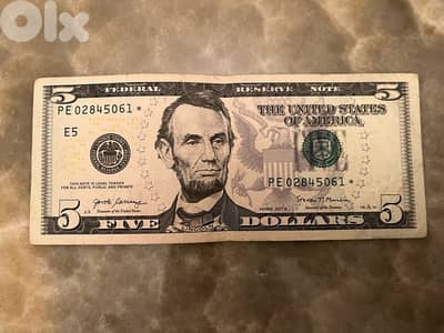 Five dollars bill STAR NOTE 5 $ bill