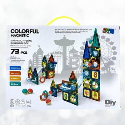 Colorful Magnetic Pipeline Building Block Set, 73 Pieces