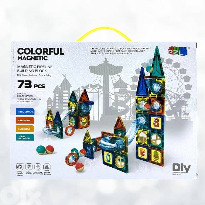 Colorful Magnetic Pipeline Building Block Set, 73 Pieces 0