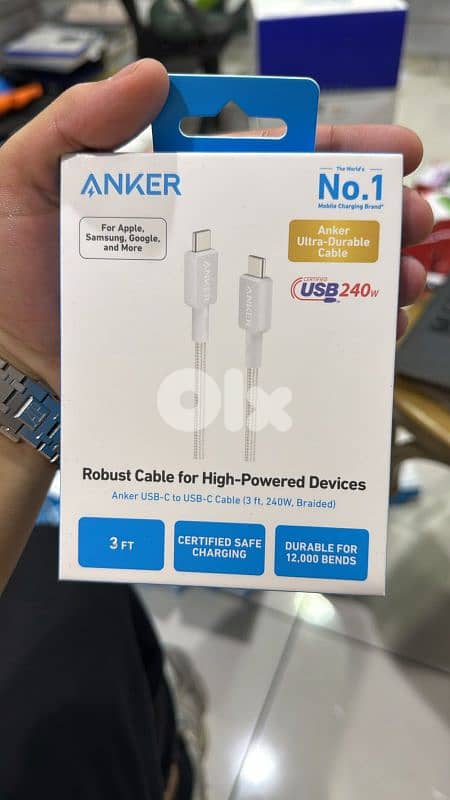 Anker usb-c to usb-c cable 3ft 240w white braided 0