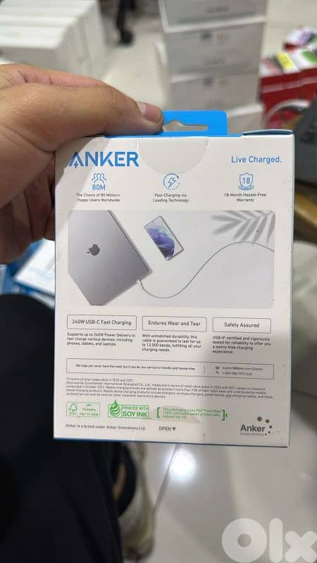 Anker usb-c to usb-c cable 3ft 240w white braided 1