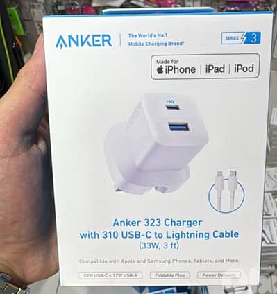 Anker 323 charger with 310 usb-c to lightning cable (33w,3ft) 3pin
