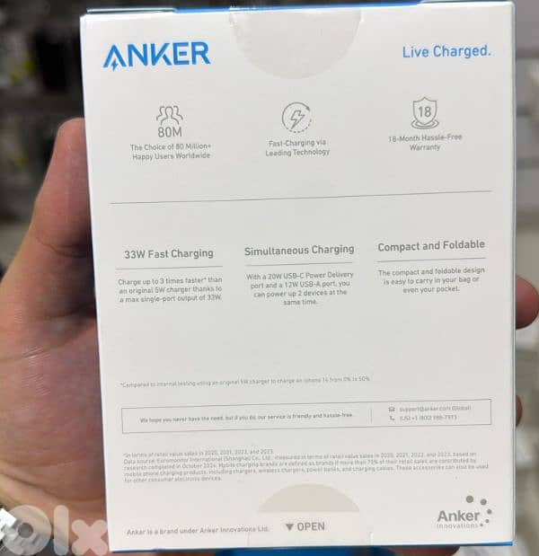 Anker 323 charger with 310 usb-c to lightning cable (33w,3ft) 3pin 1