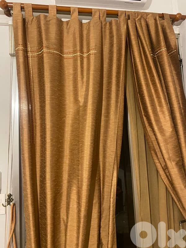 Brick color curtains with paillette design - 110cm X 230cm - 0