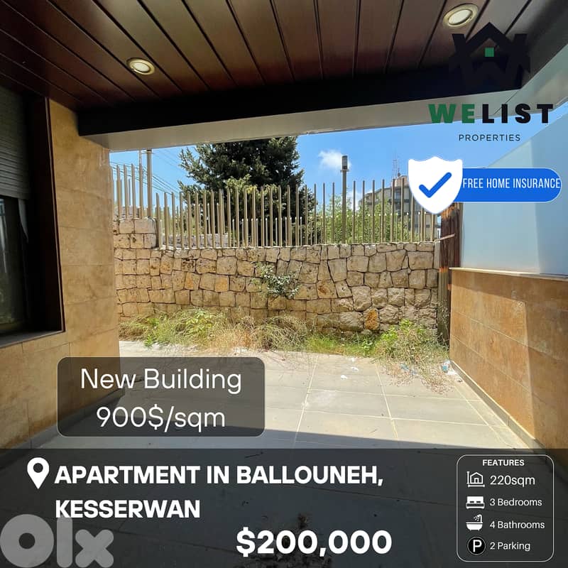 Apartment for sale in Ballouneh شقة للبيع في منطقة بلونه 0