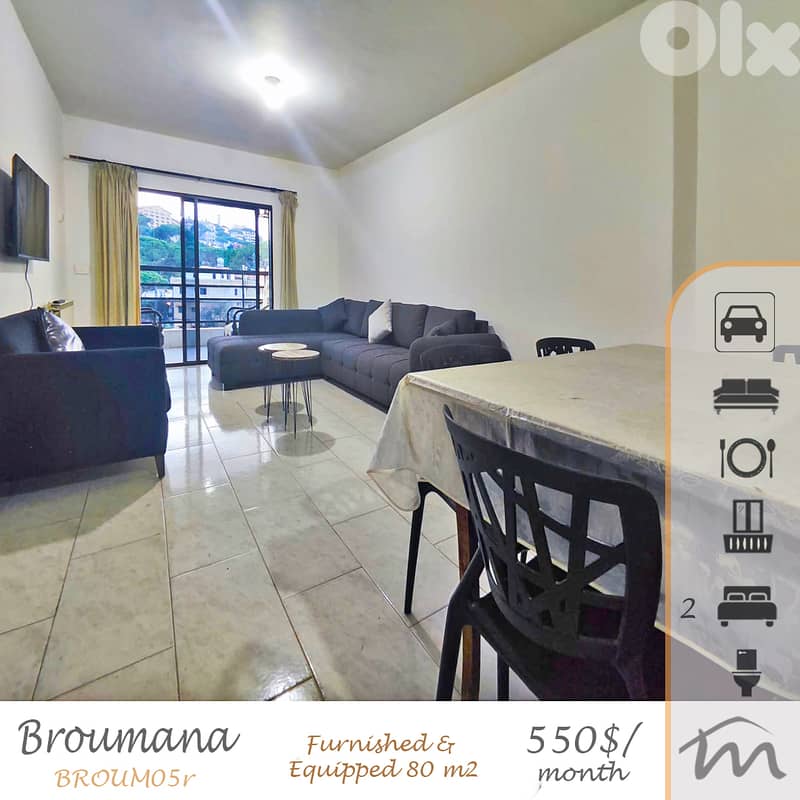 Broumana | Furnished/Equipped 2 Bedrooms Apartment | 80m² | Open View 0