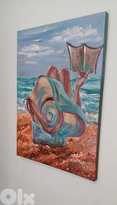 لوحة زيتية فتاة على البحر 0