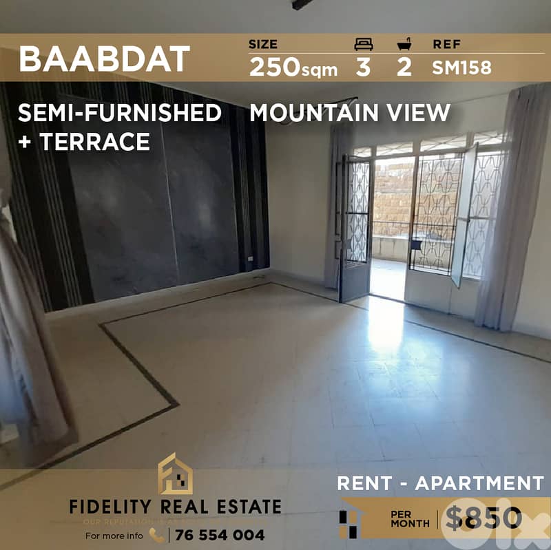 Apartment for rent in Baabdat SM158 شقة  للإيجار في بعبدات 0